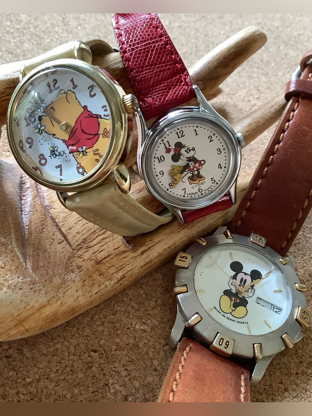 Disney Watch Lot - Mickey, Minnie & Pooh - Untested Or For Parts - Leather Bands
